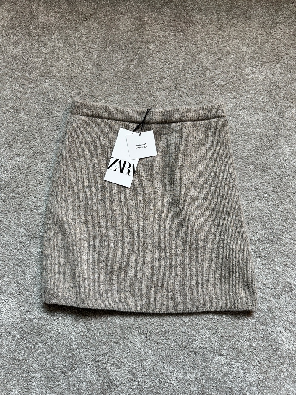 Zara Taupe Ribbed Knit Mini Skirt